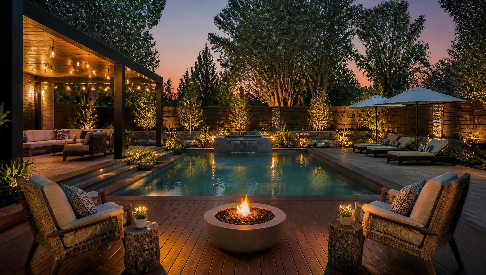 Modern Tropical Island Resort Pool Retreat backyard landscaping concept Forward Looking Like the Thailand or Balinese Tropical Island Vibes. Here's. Images and Photos created by www.house-and-garden-designs.com
