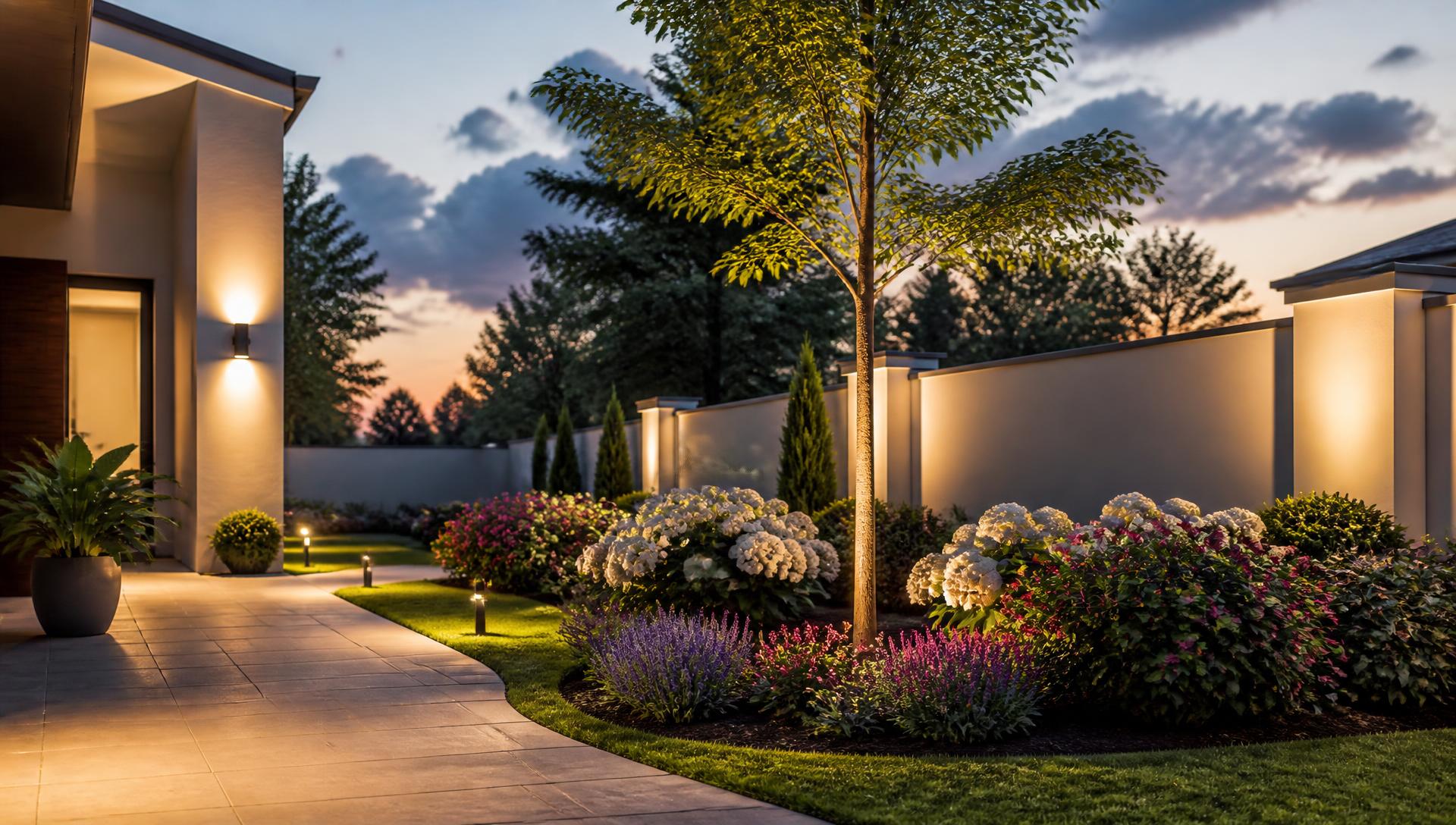 Modern Kerb Appeal with Structured Garden front yard landscaping concept Right Side Property View Clipped hedge bands, a single feature. Images and Photos created by www.house-and-garden-designs.com
