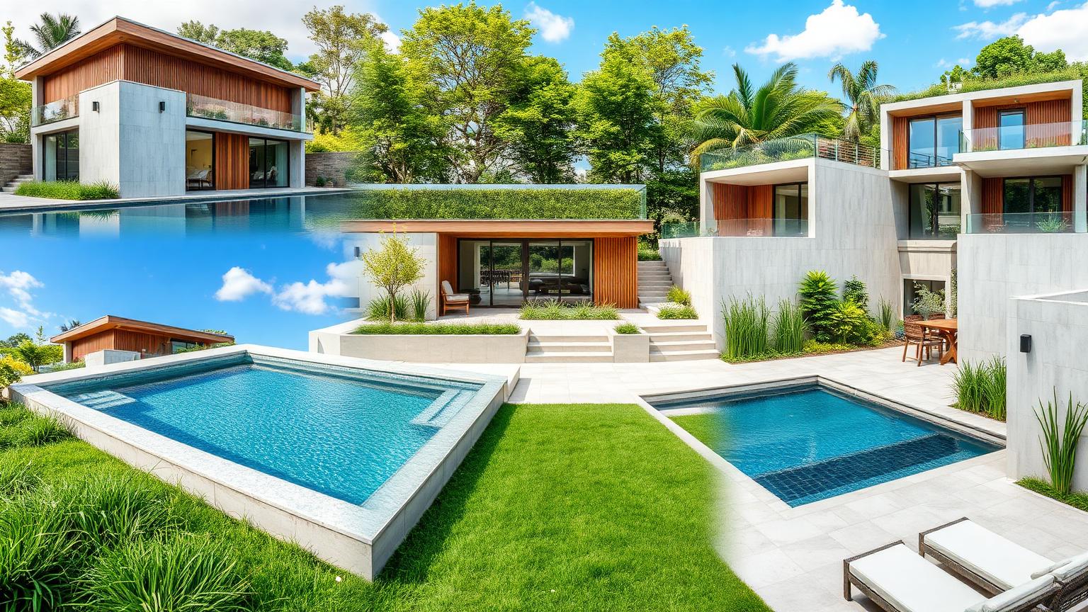Split-Level Modern Home Design with Recycled Brick, Vertical Cedar Screening and Zinc Roof Sheeting, Espaliered Trees, Box Hedging and Fine-Leaf. this image created by www.homedesign-photos.com