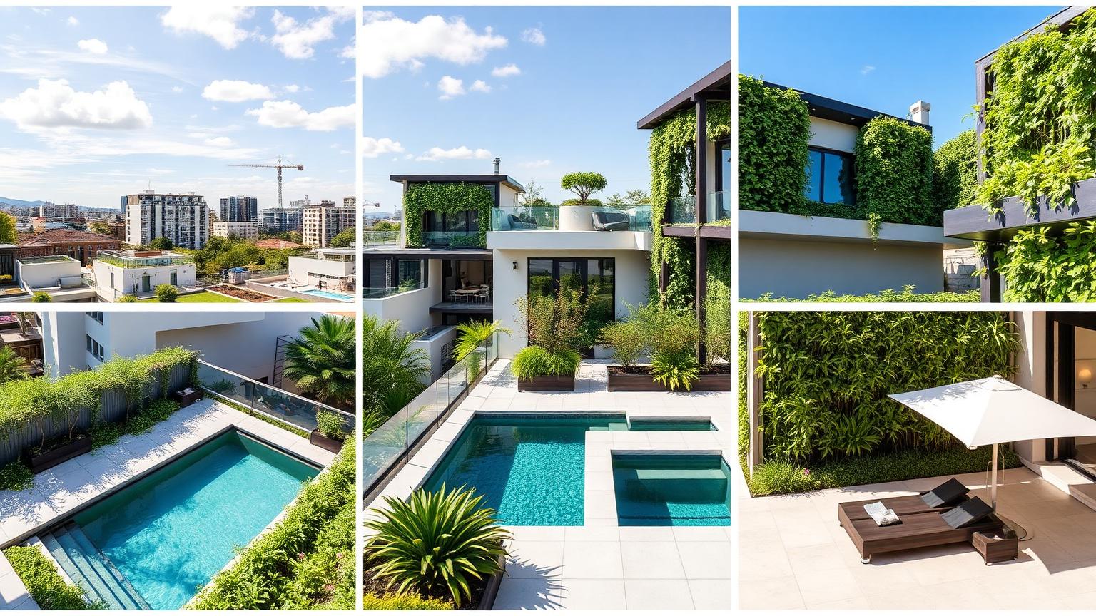 Architectural Home Design with Limestone Cladding, Warm Oak Soffits and Slim Charcoal Aluminium Frames, Tropical Foliage, Frangipani and Screening Bamboo. this image created by www.homedesign-photos.com