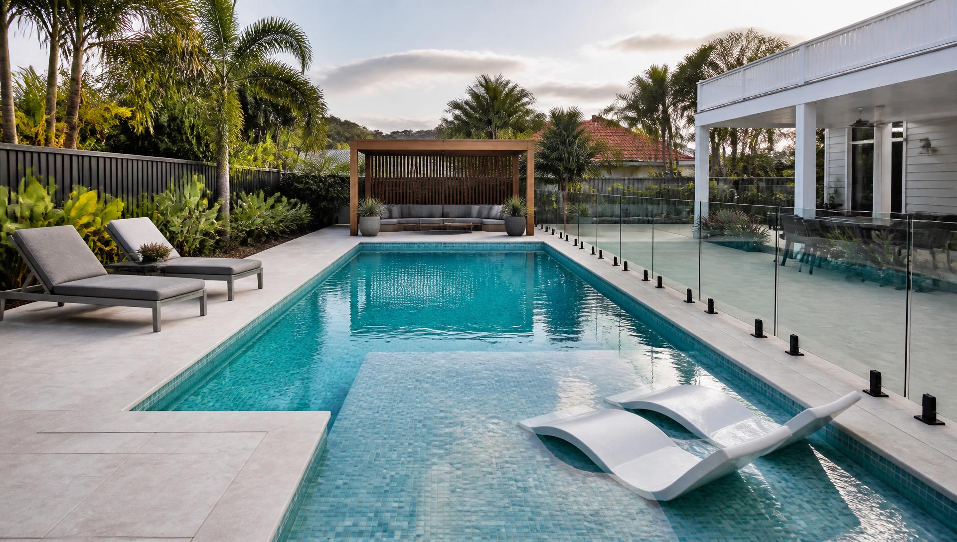 Swimming Pool - Options design ideas Which Swimming Pool Shapes, Styles and Designs include Pool Fencing and Lounge. Images and Photos created by www.house-and-garden-designs.com