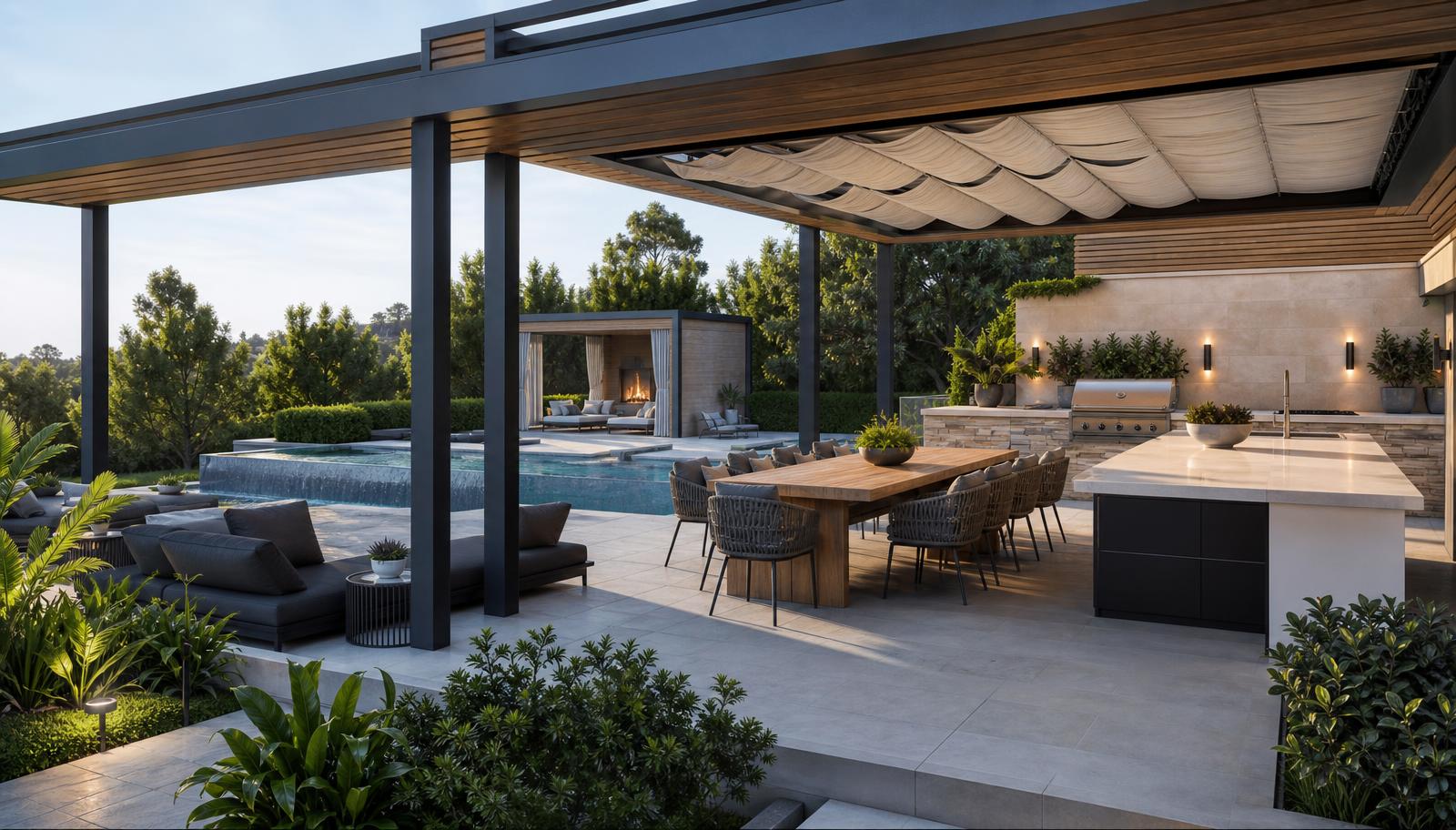 Pergolas & Patios design ideas photo from the The Importance of Shade and Cover in Backyard Home Designs feature. Images and Photos created by www.house-and-garden-designs.com